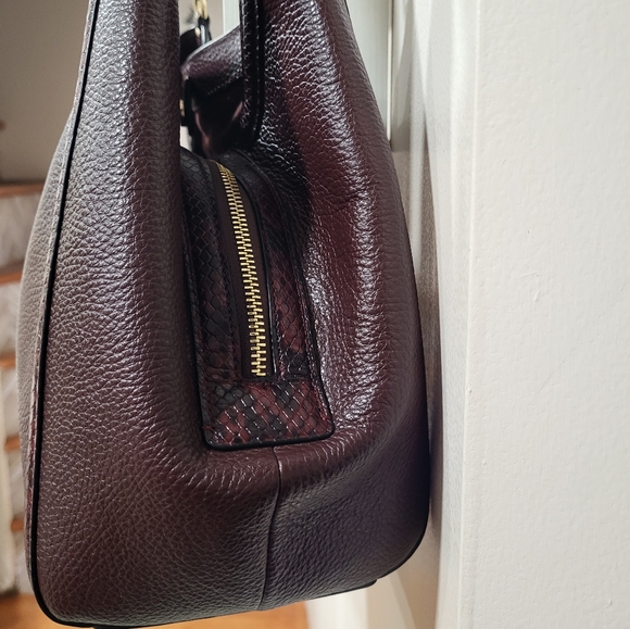 COACH Kristy Shoulder Bag Leather/ Snake-Embossed Brown Crimson Tote #C6830 - Picture 9 of 16